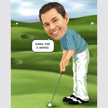 Personalized Caricature of A Man Playing Golf from photo,by myDaVinci - myDaVinci